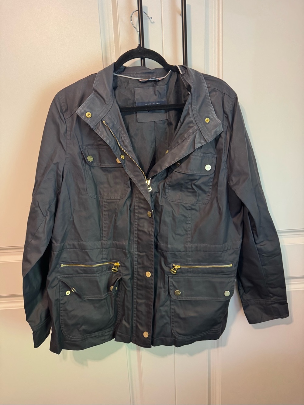 Dark Gray Tommy Hilfiger Utility Jacket with Gold Hardware